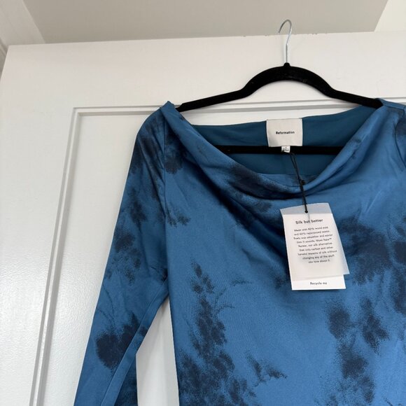 NWT Reformation Ciana Satin Maxi Dress Sz 8 In Fantasy Blue Floral Long - Picture 4 of 9